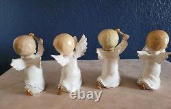 Vintage 4 Porcelain Angels With Instruments Japan Christmas