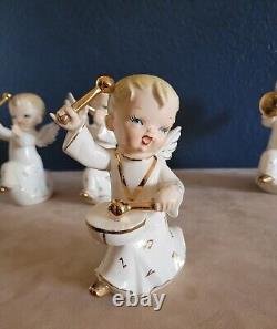 Vintage 4 Porcelain Angels With Instruments Japan Christmas