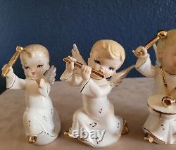 Vintage 4 Porcelain Angels With Instruments Japan Christmas