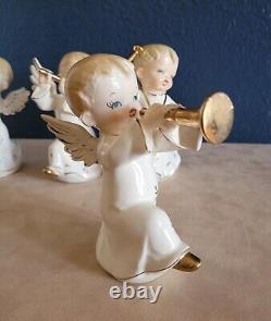 Vintage 4 Porcelain Angels With Instruments Japan Christmas