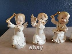 Vintage 4 Porcelain Angels With Instruments Japan Christmas