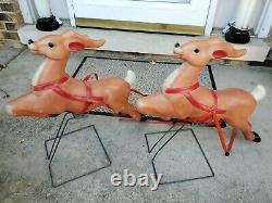 Vintage 70's Blow Molds Empire Santa Sleigh & Two Reindeer All with Lights