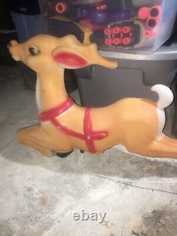 Vintage 70s Empire Light Up Santa Sleigh & Reindeer Christmas Blow Mold 37x39