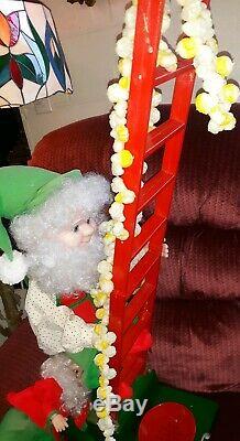 Vintage Animated Elf Ladder Trimming Tree Christmas Strand of Popcorn