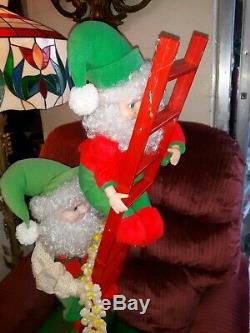 Vintage Animated Elf Ladder Trimming Tree Christmas Strand of Popcorn