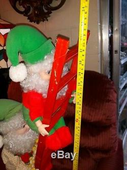 Vintage Animated Elf Ladder Trimming Tree Christmas Strand of Popcorn