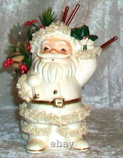 Vintage Arctic White Ceramic Napco Christmas Spaghetti Santa Planter ILX269C