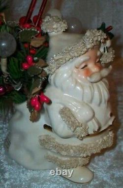 Vintage Arctic White Ceramic Napco Christmas Spaghetti Santa Planter ILX269C