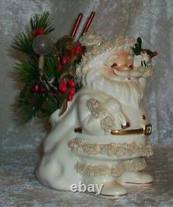 Vintage Arctic White Ceramic Napco Christmas Spaghetti Santa Planter ILX269C