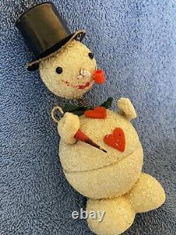 Vintage Authentic Paper Mache Candy Holders Santa And Snowman Set Germany