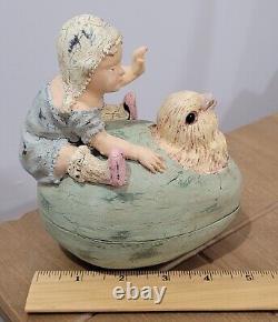 Vintage Bethany Lowe Girl Riding Hatching Egg Candy Container Retired Rare