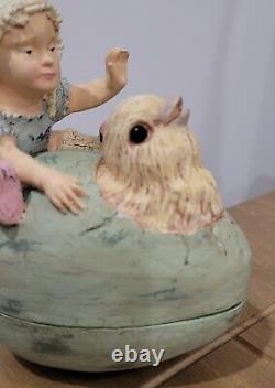 Vintage Bethany Lowe Girl Riding Hatching Egg Candy Container Retired Rare