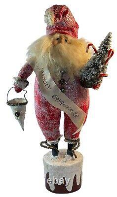 Vintage Bethany Lowe Merry Christmas Santa Claus With Tree on Pedestal 24 Tall