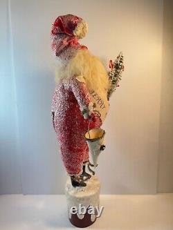 Vintage Bethany Lowe Merry Christmas Santa Claus With Tree on Pedestal 24 Tall