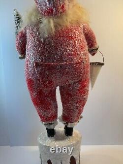 Vintage Bethany Lowe Merry Christmas Santa Claus With Tree on Pedestal 24 Tall