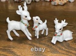 Vintage Bisque Miniature White Christmas Reindeer Deer Figurines Napco RARE