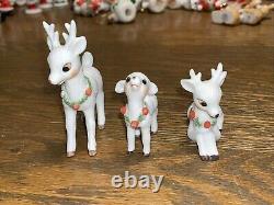 Vintage Bisque Miniature White Christmas Reindeer Deer Figurines Napco RARE