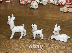 Vintage Bisque Miniature White Christmas Reindeer Deer Figurines Napco RARE