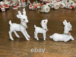 Vintage Bisque Miniature White Christmas Reindeer Deer Figurines Napco RARE