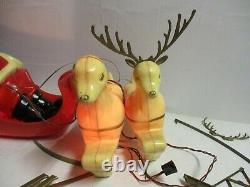 Vintage Brite Star Santa Sleigh and Reindeer Blow Mold Plastic 1950's RARE