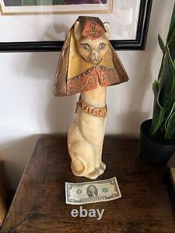 Vintage Cat Egyptian Sphinx De Sela Handmade Paper Mache Mexican Folk Art Kitty