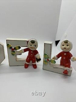 Vintage Ceramic Christmas Elf Pixie Elves NOEL Letters Japan EUC