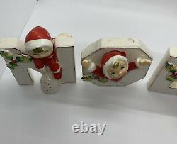 Vintage Ceramic Christmas Elf Pixie Elves NOEL Letters Japan EUC