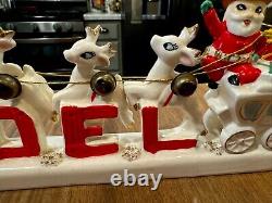 Vintage Ceramic Cowboy Santa Noel Stagecoach Reindeer Japan Figurine HTF