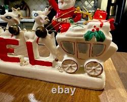 Vintage Ceramic Cowboy Santa Noel Stagecoach Reindeer Japan Figurine HTF