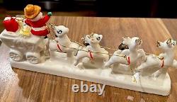 Vintage Ceramic Cowboy Santa Noel Stagecoach Reindeer Japan Figurine HTF