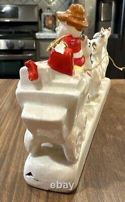 Vintage Ceramic Cowboy Santa Noel Stagecoach Reindeer Japan Figurine HTF