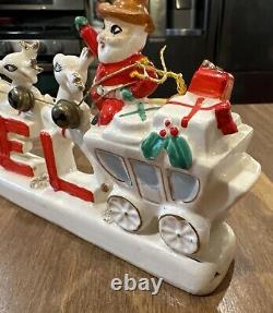 Vintage Ceramic Cowboy Santa Noel Stagecoach Reindeer Japan Figurine HTF