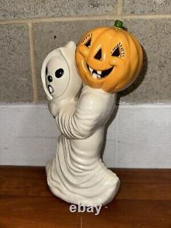 Vintage Ceramic Ghost Holding Its Head Pumpkin Head 12 Halloween Decor RARE