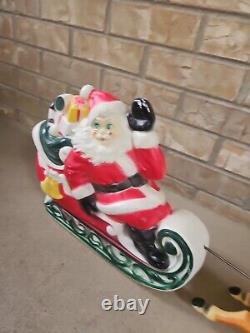 Vintage Christmas 1970 EMPIRE Santa's Sleigh 2 Reindeer LIGHTED Blow Mold EXCE