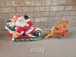 Vintage Christmas 1970 EMPIRE Santa's Sleigh 2 Reindeer LIGHTED Blow Mold EXCE