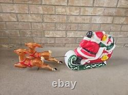 Vintage Christmas 1970 EMPIRE Santa's Sleigh 2 Reindeer LIGHTED Blow Mold EXCE