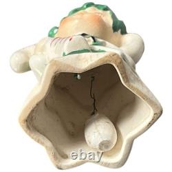 Vintage Christmas Bell Tree Girl Fairy Candy Cane Holder Green Porcelain 3