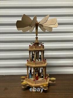 Vintage Christmas Carousel Nativity Windmill Wooden 3 Tier Candleholders 45cm