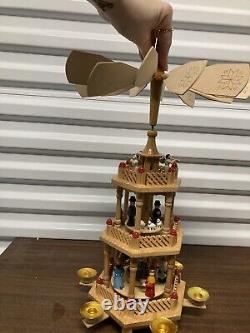 Vintage Christmas Carousel Nativity Windmill Wooden 3 Tier Candleholders 45cm