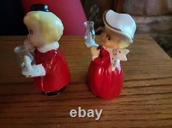 Vintage Christmas Ceramic Figures Couple Holding Hurricane Lanterns