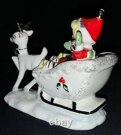 Vintage! Christmas Ceramic Figurine Girls In Sleigh Pulled By Deer