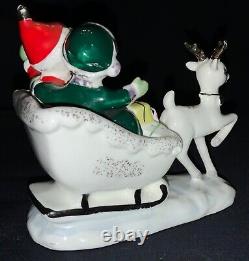 Vintage! Christmas Ceramic Figurine Girls In Sleigh Pulled By Deer