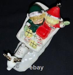 Vintage! Christmas Ceramic Figurine Girls In Sleigh Pulled By Deer