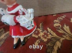 Vintage Christmas Girl Figurine Basket Candy Cane Holly Gift Japan Shopper