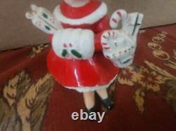 Vintage Christmas Girl Figurine Basket Candy Cane Holly Gift Japan Shopper