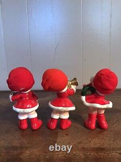 Vintage Christmas Girl Playing Music Accordion Wreath Marked Japan Set of 3