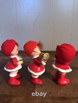 Vintage Christmas Girl Playing Music Accordion Wreath Marked Japan Set of 3