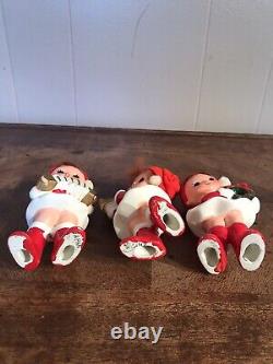 Vintage Christmas Girl Playing Music Accordion Wreath Marked Japan Set of 3