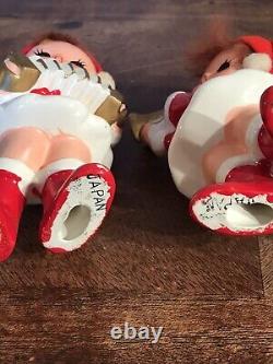 Vintage Christmas Girl Playing Music Accordion Wreath Marked Japan Set of 3