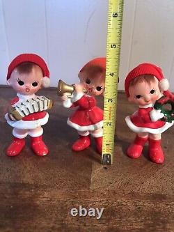 Vintage Christmas Girl Playing Music Accordion Wreath Marked Japan Set of 3